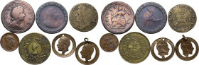 World. United Kingdom. Lot of seven (7) coins. A model crown and a coronation model pieces included. Noted a gunmoney of Jacob II. AE.