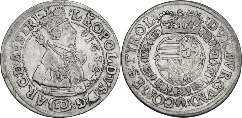 Austria. Leopold V (1619-1632). AR 10 Kreuzer 1632, Hall in Tirol mint. M-T 479....
