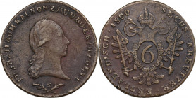 Austria. Franz II (1792-1805). AE 6 Kreuzer 1800 S, Schmöllnitz mint. KM 2128. AE. 16.00 g. 33.00 mm. VF.