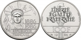 France. Republic. AR 100 francs 1986 PIEDFORT. Gad. 901. AR. 22.50 g. 30.00 mm. For the centenary of the Statue of Liberty. MS.