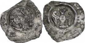 Germany. Philipp von Schwaben (1198-1208). AR Pfennig, Nuremberg mint. Obv. Eagle. Rev. Enthroned king. Erlanger 26. Slg. Erlanger 8. AR. 0.86 g. 20.0...