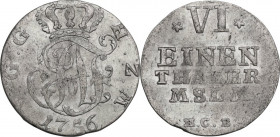 Germany. Adolph Friedrich IV (1752-1794). AR 1/6 Taler, Neusterlitz mint, 1756. KM A39. AR. 5.05 g. 25.00 mm. War issue. VF.