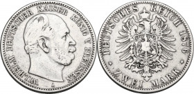 Germany. Prussia. Wilhelm I (1861-1888). AR 2 Mark, Berlin mint, 1876. Obv. Head of Wilhelm right. Rev. Imperial eagle. AR. 10.91 g. 28.00 mm. VF.