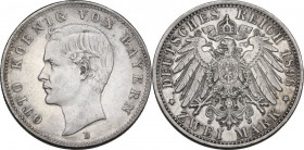 Germany. Bayern. Otto (1886-1913). AR 2 Mark, Munich mint, 1896. Obv. Head of Otto left. Rev. Imperial eagle. AR. 11.11 g. 28.00 mm. Smoothed. VF.