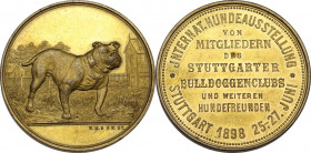 Germany. Gilded AE Medal for the dog-show., Stuttgart mint, 1898. Obv. Bulldog standing right. Rev. Inscription. Collection Schloßb. 1750. AE. 41.68 g...