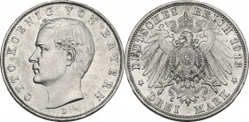 Germany. Bayern. Otto (1886-1913). AR 3 Mark 1913 D, Munich mint. KM 47; J. 47.. AR. 16.72 g. 33.00 mm. Good EF/About UNC.