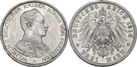 Germany. Prussia. Wilhelm II (1888-1918). AR 3 Mark, Berlin mint, 1914 A. KM 533. AR. 16.66 g. 33.00 mm. About EF.