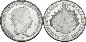Hungary. Ferdinand V (1835-1848). AR 20 Kreuzer, Kremnitz mint, 1845B. KM 422; Herinek 283. AR. 6.68 g. 26.00 mm. About EF.