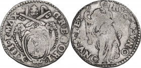 Italy. Gregorio XIII (1572-1585), Ugo Boncompagni. AR Testone, Ancona mint. AR. 9.03 g. 29.00 mm. Rare type for the legend. About V/F.