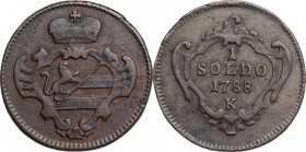 Italy. Joseph II (1765-1790). AE Soldo, Gorizia (Görz) mint, 1788 K. KM 26. AE. 2.38 g. 20.00 mm. VF.