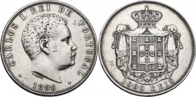 Portugal. Carlos I (1889-1908). AR 1000 Reis 1899. KM 540. AR. 25.10 g. 37.00 mm. VF.