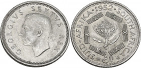 South Africa. George VI (1936-1952). AR 6 Pence 1952. KM 36.2. AG. 2.83 g. 19.00 mm.