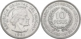 Uruguay. AR 10 Pesos 1961; Sesquicentennial of Revolution Against Spain. KM 43. AR. 12.40 g. 33.00 mm. EF.