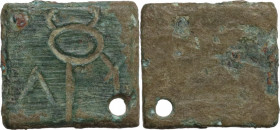 Bronze commercial weight with caduceus and Greek letters. Ancient Greek. 4.13 g. 16x14 mm.