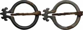 Bronze buckle with iron pin. Medieval. 6,5 cm x 5,0 cm.