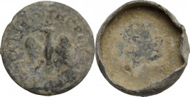Bronze Theriac box seal. \'Black Eagle\' Pharmacy, Venice 17th century.24 mm.