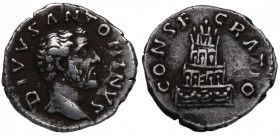 138-161 d.C. Antonino Pío (138-161 d.C). Denario. Ag. 3,42 g. Dirígete a la derecha, rodeando "DIVVS ANTONINVS" /pira funeraria, de ahí "CONSECRATIO"....