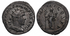 247 d.C. Filipo I el Árabe (244-249 dC). Roma. Antoniniano. RIC 3. Ve. 3,13 g. Busto de Felipe I irradiado y drapeado a la derecha, alrededor de la le...