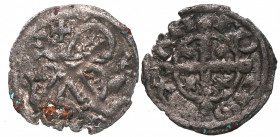 1188-1230. Alfonso IX (1188-1230). Creciente sobre la cabeza. Dinero. Ve. 0,63 g. Rarísima. BC+. Est.120.