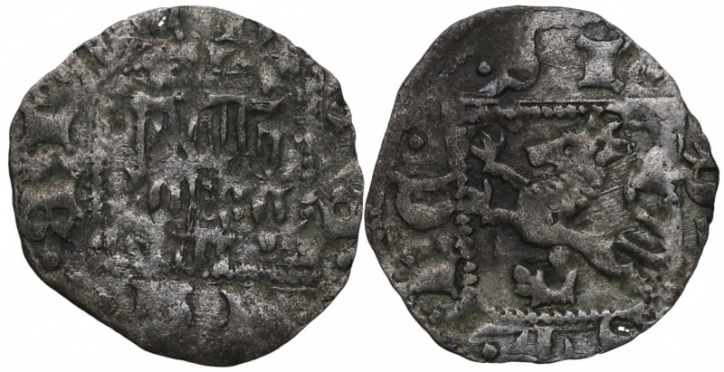 Enrique II (1369-1379). Santiago. Dinero. Ve. 0,47 g. 2 veneras basjo el castill...