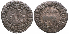 1379-1390. Juan I (1379-1390). Zamora . Blanca del Agnus Dei. Ve. 1,68 g. LEYENDA INÉDITA (AB no cita esta variante) con varios errores en la leyenda,...