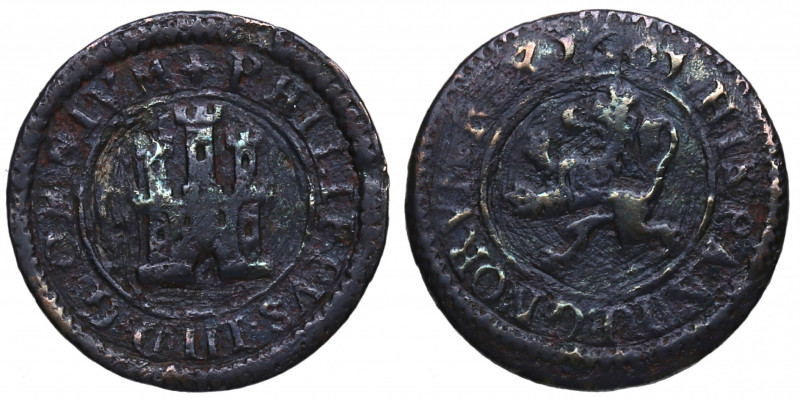 1601. Felipe III (1598-1621). Segovia. 2 Maravedís. A&C 182. Ve. 2,73 g. ESCASA....