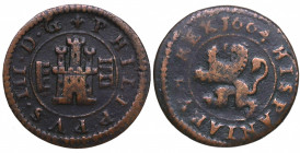 1604. Felipe III (1598-1621). Segovia. 4 Maravedís. A&C 238. Cu. 2,23 g. BC+. Est.20.