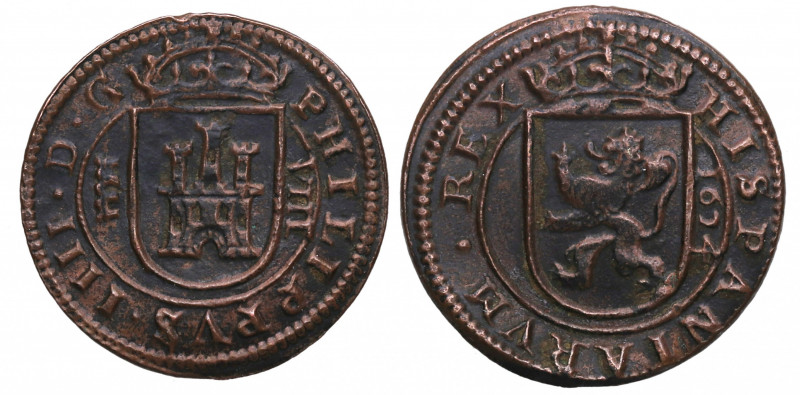 1624. Felipe IV (1621-1665). Segovia. 4 Maravedís. A&C 380. Cu. 6,00 g. MBC. Est...