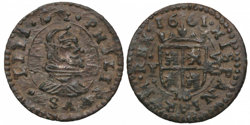 1661. Felipe IV (1621-1665). Madrid. 8 Maravedís. Y. A&C 358. Ve. 1,96 g. MBC+ /...