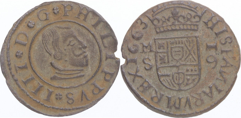 1663. Felipe IV (1621-1665). Madrid. 16 Maravedís. S. A&C 475. Ve. 3,86 g. Bonit...