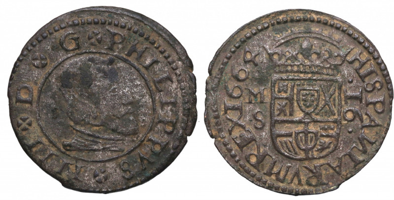 1664. Felipe IV (1621-1665). Madrid. 16 Maravedís. S. A&C 480. Ve. 3,96 g. MBC. ...