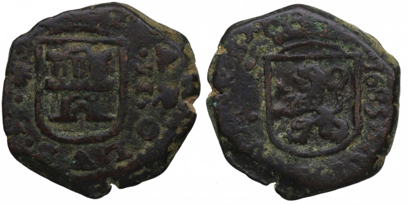 1685. Carlos II (1665-1700). Coruña. 2 Maravedís. A&C. Cu. 5,81 g. MUY buen ejem...