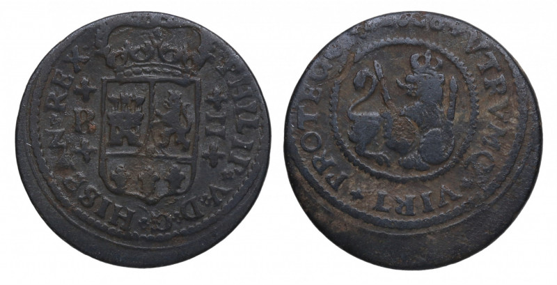 1718. Felipe V (1700-1746). Barcelona. 2 Maravedís. A&C 52. 4,24 g. Algo descent...