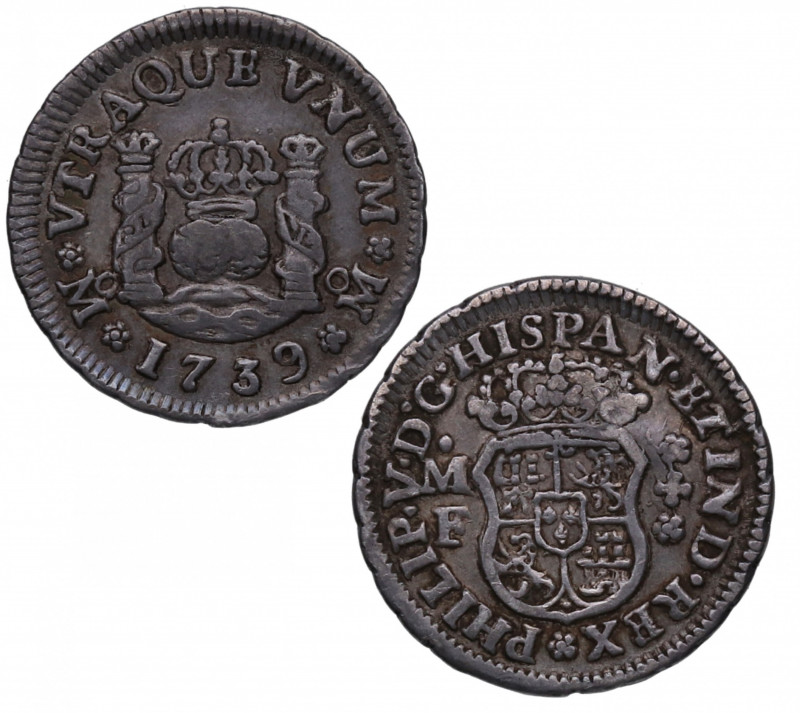1739. Felipe V (1700-1746). México. ½ Reales Columnario. MF. A&C 262. Au. 3,11 g...
