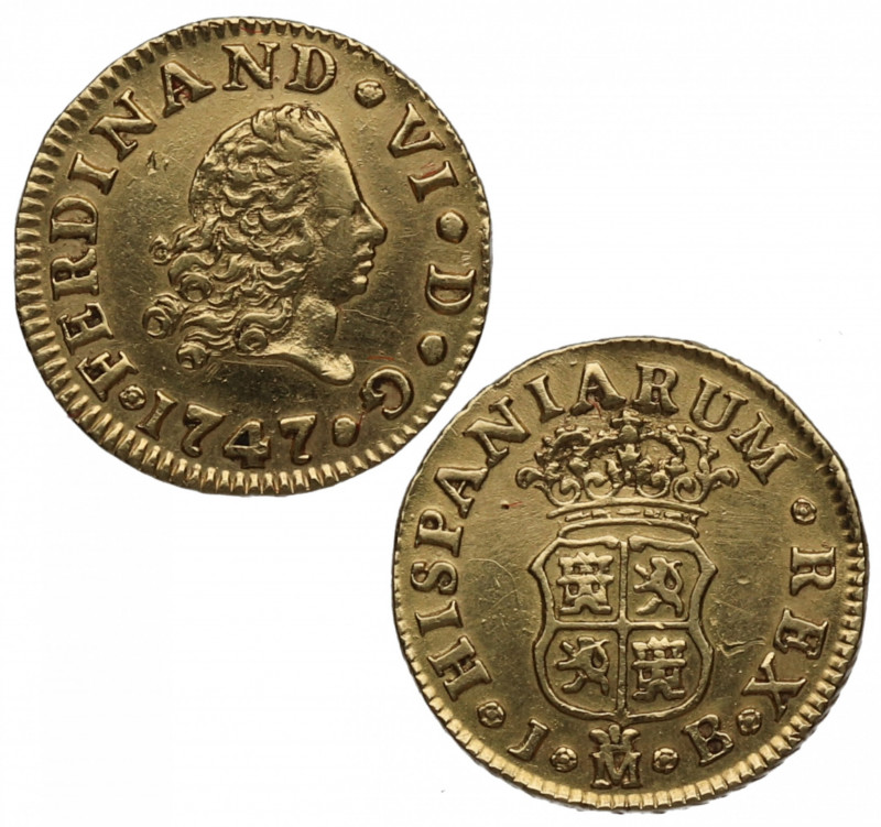 1747. Fernando VI (1746-1759). Madrid. 1/2 escudo. JB. A&C 548. Au. 1,76 g. Bell...