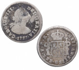 1777. Carlos III (1759-1788). Lima. 1/2 Real. PR. A&C 245. Ag. 1,47 g. BC+. Est.30.