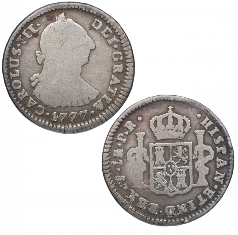 1777. Carlos III (1759-1788). Potosí. 1 Real. PR. A&C 478. Ag. 3,18 g. BC/BC+. E...
