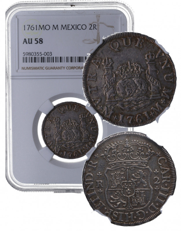 1761. Carlos III (1759-1788). México. 2 Reales Columnario. M. A&C 643. Ag. Encap...
