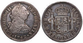 1782. Carlos III (1759-1788). México. 2 Reales. FF. A&C 672. Ag. 6,83 g. Bella. Brillo original. EBC+. Est.300.