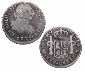 1785. Carlos III (1759-1788). Lima. 2 Reales. MI. A&C 600. Ag. 6,22 g. BC+. Est.30.
