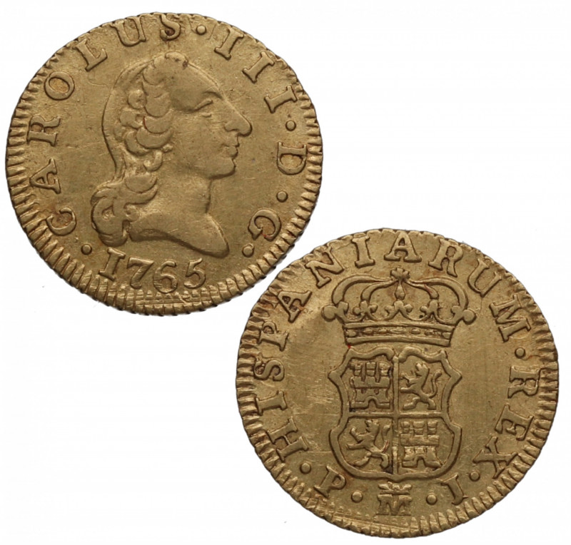 1765. Carlos III (1759-1788). Madrid. 1/2 escudo. PJ. A&C 1249. Au. 1,74 g. Atra...