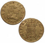 1765. Carlos III (1759-1788). Madrid. 1/2 escudo. PJ. A&C 1249. Au. 1,74 g. Atractiva. EBC. Est.200.