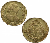 1786 (1787/6). Carlos III (1759-1788). Madrid. 1/2 Escudo. A&C 1369. Au. 1,70 g. Escaso. Rayita en anverso. EBC / EBC-. Est.200.
