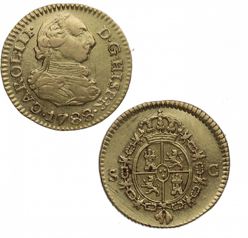 1788. Carlos III (1759-1788). Madrid. 1/2 escudo. A&C . Au. 1,76 g. Marquitas. E...
