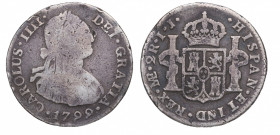 1799. Carlos IV (1788-1808). Lima. 2 Reales. IJ. A&C 582. Ag. 6,45 g. BC+. Est.60.