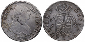 1808. Carlos IV (1788-1808). Sevilla. 2 Reales. CN. A&C 728. Ag. 5,93 g. MBC-. Est.50.