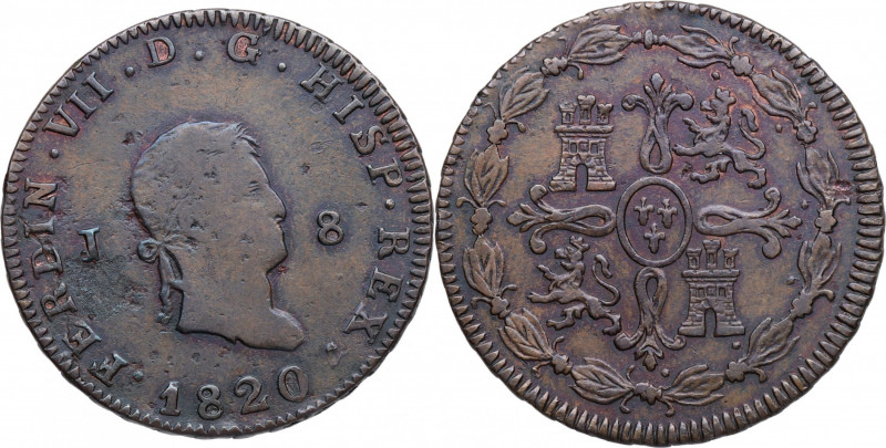 1820. Fernando VII (1808-1833). Jubia. 8 maravedís. A&C 200. Cu. 10,03 g. MBC. E...