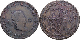 1820. Fernando VII (1808-1833). Jubia. 8 maravedís. A&C 200. Cu. 10,03 g. MBC. Est.20.