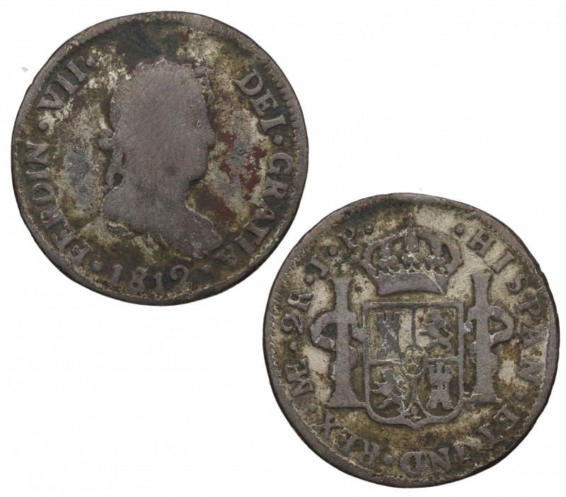 1812. Fernando VII (1808-1833). Lima. 2 Reales. JP. A&C 812. Ag. 4,98 g. BC+. Es...