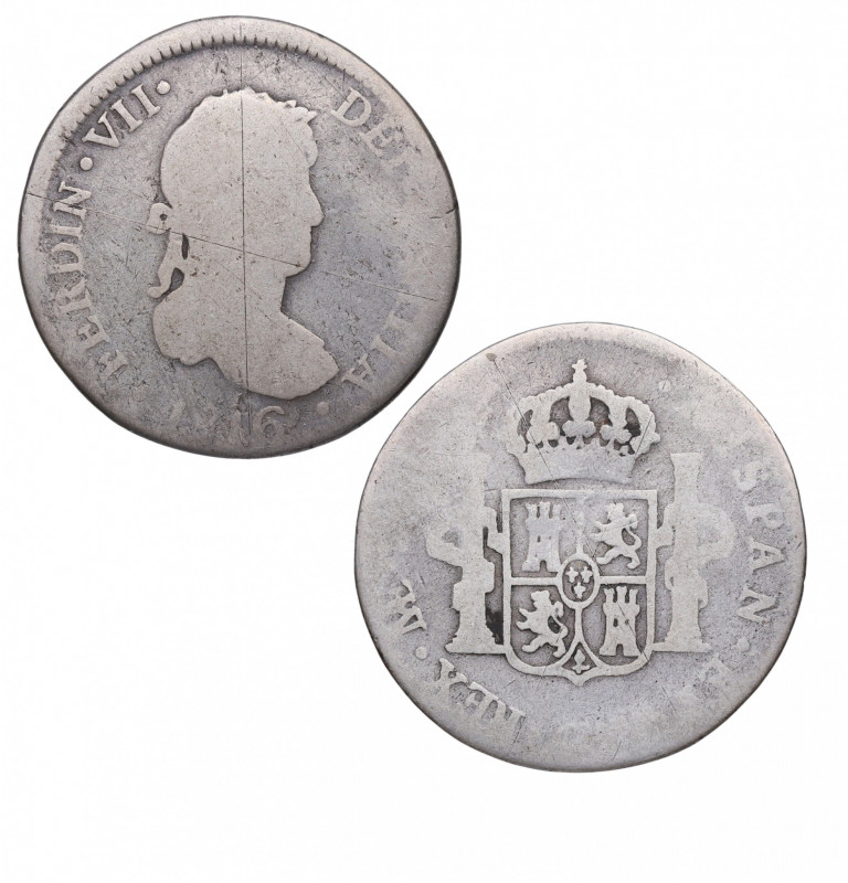 1816. Fernando VII (1808-1833). Lima. 2 Reales. JP. A&C 816. Ag. 6,00 g. BC. Est...